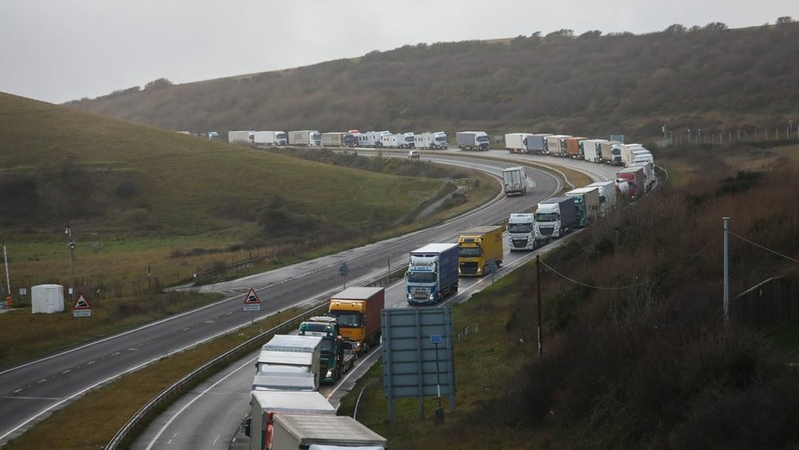 Haulage trucks near the Port of Dover in Dover, England, on Dec. 11, 2020. MUST CREDIT: Bloomberg photo by Chris Ratcliffe.