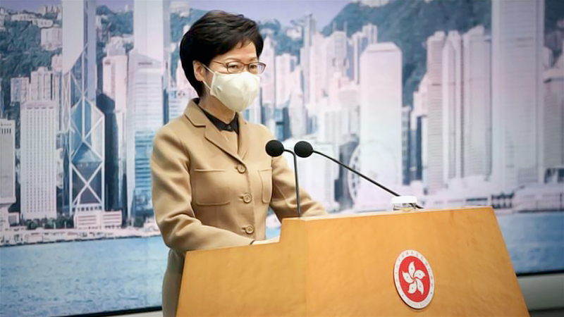 Chief Executive Carrie Lam Cheng Yuet-ngor meets the press at Central Government Offices in Hong Kong on Dec 15, 2020. (CALVIN NG / CHINA DAILY)