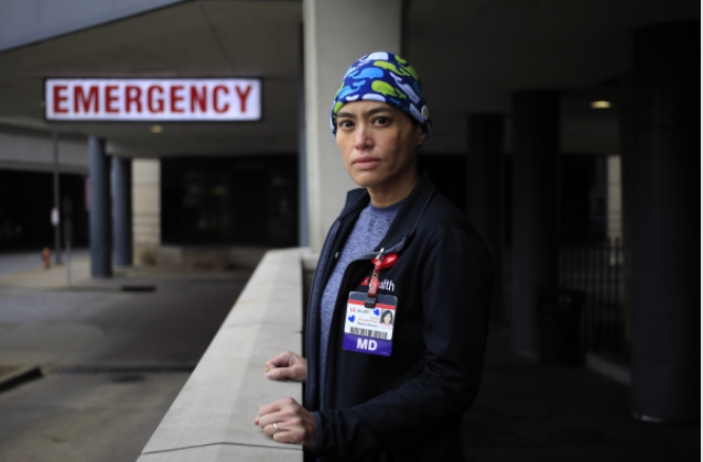 Dr. Val Briones-Pryor, an internal medicine specialist, is pictured outside of the University of Louisville hospital in Louisville, Ky., on Dec. 17, 2020. MUST CREDIT: Photo by Luke Sharrett for The Washington Post