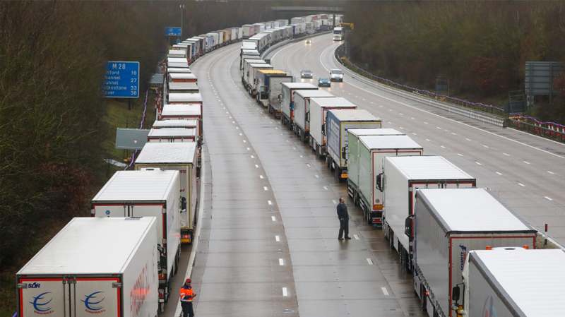 British Prime Minister Boris Johnson scrambled to get a ban lifted on freight traveling from Britain to France on Dec. 22. (Reuters)