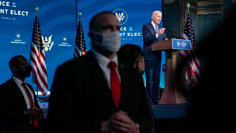 President-elect Joe Biden speaks at a news conference about his administration's transition and the holidays at the Queen Theater in Wilmington, Del., on Tuesday, Dec. 22, 2020. MUST CREDIT: Photo by Sarah Silbiger for The Washington Post