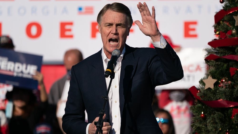 Sen. David Perdue, R-Ga., speaks during in Augusta, Georgia, on Dec. 10, 2020. MUST CREDIT: Bloomberg photo by Elijah Nouvelage