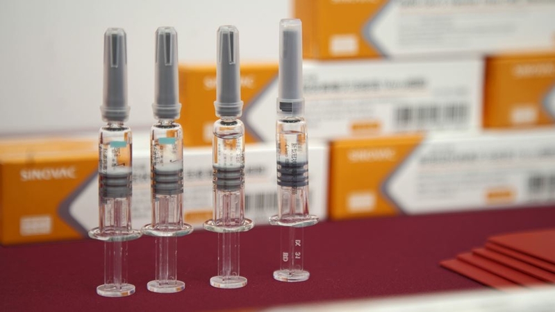 Vials of Sinovac Biotech's CoronaVac SARS-CoV-2 vaccine on Sept. 24, 2020 in Beijing. MUST CREDIT: Bloomberg photo by Nicolas Bock.