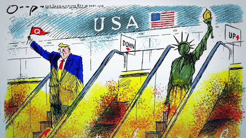 How cartoonists are satirizing President Trump's White House farewell How cartoonists are satirizing President Trump's White House farewell