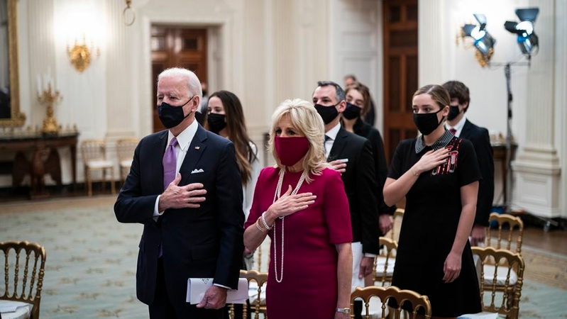 The concurrent nature of the crises that President Biden is facing - a health crisis that snowballed into an economic one before colliding with a social one - has few parallels in modern history. Above, the Bidens attend an inaugural prayer service at the White House. MUST CREDIT: Washington Post photo by Jabin Botsford
