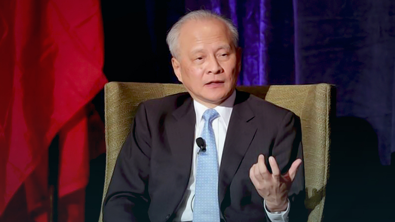 Chinese Ambassador to the United States Cui Tiankai speaks at a dialogue in Grand Rapids, the United States, on Feb 8, 2019. (WANG PING / XINHUA)