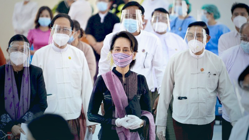 Aung San Suu Kyi on Jan. 27.Photographer: Thet Aung/AFP/Getty Images