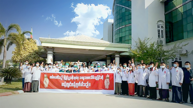 Mandalay Orthopedic Hospital staff launch red ribbon campaign against military coup Mandalay Orthopedic Hospital staff launch red ribbon campaign against military coup