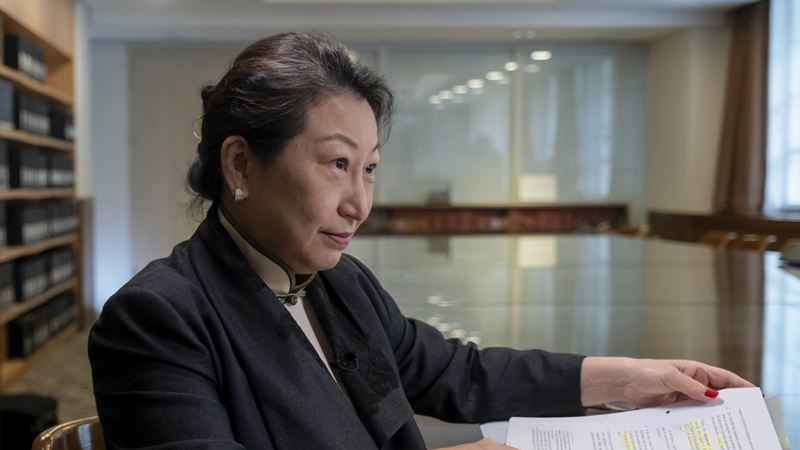 Teresa Cheng, Hong Kong's secretary for justice, during an interview in Hong Kong on March 9, 2021. MUST CREDIT: Bloomberg photo by Paul Yeung