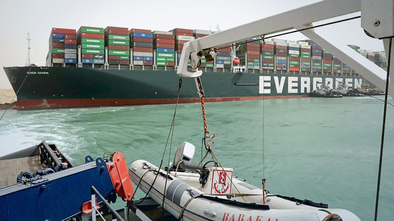 The Ever Given container ship in the Suez Canal in Egypt, on March 25, 2021. PHOTO: SUEZ CANAL AUTHORITY