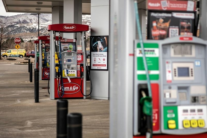 Fuel pumps at a Kum & Go gas station in Colorado Springs, Colo., on March 17, 2021. MUST CREDIT: Bloomberg photo by Chet Strange.