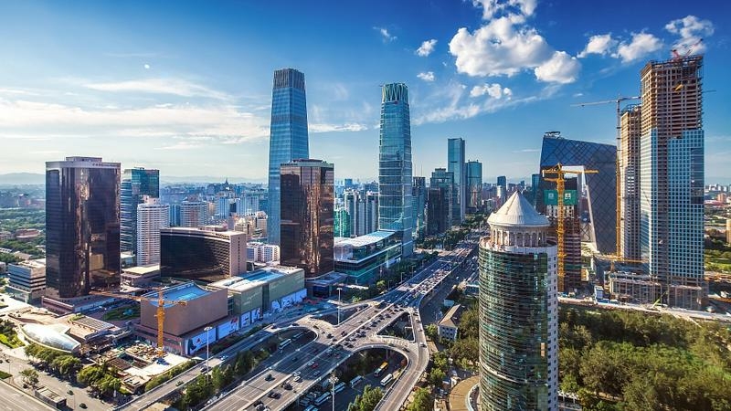 This undated photo shows a bird's eye view of Beijing's central business district. (PHOTO / VCG)