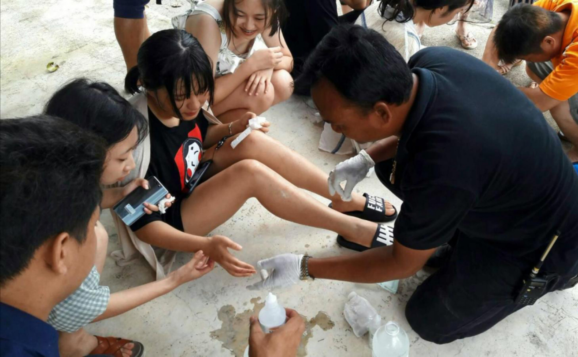 Students thrown into water after concrete slab collapses in Tha Mai