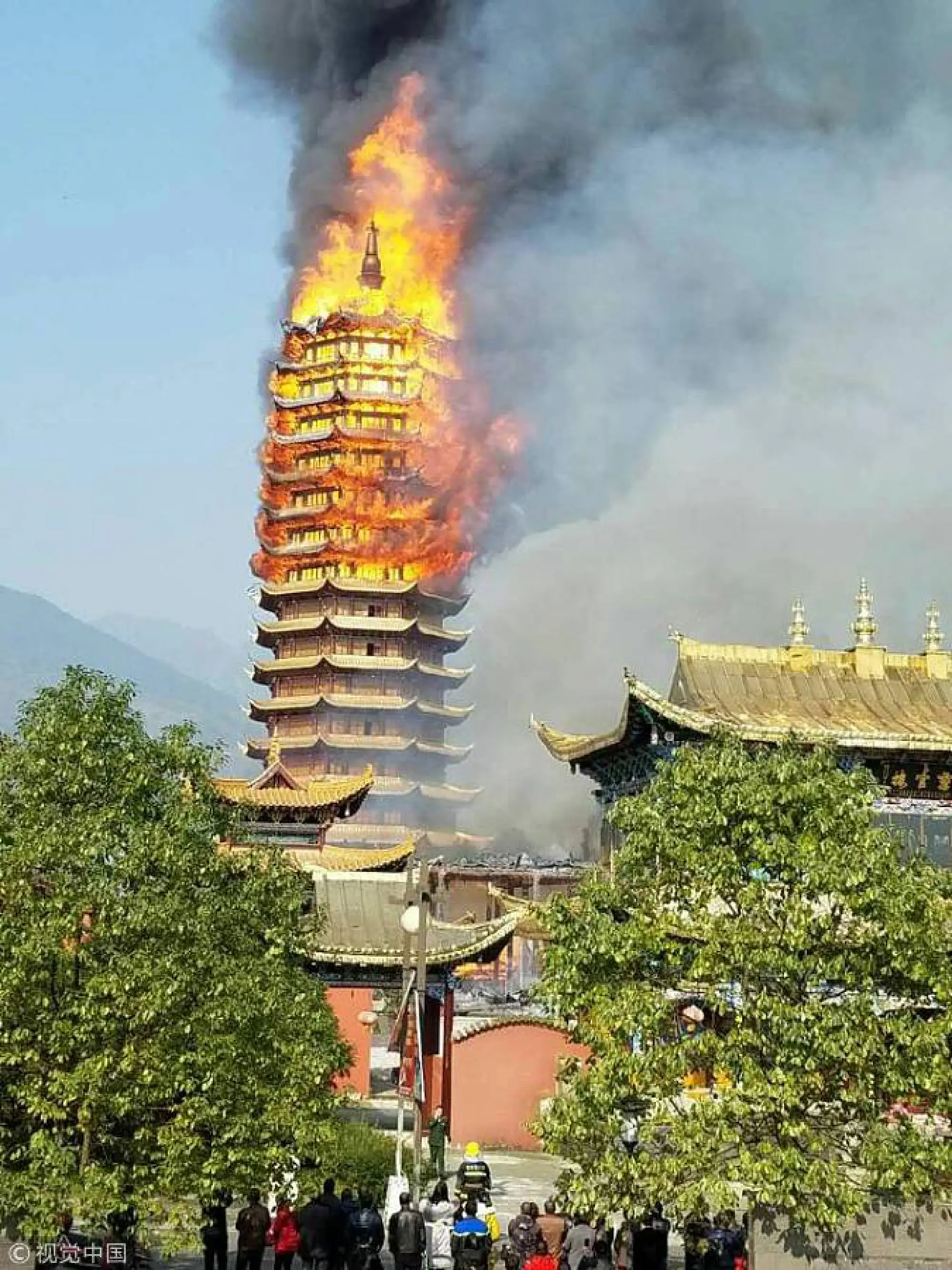Asia's tallest wooden pagoda destroyed
