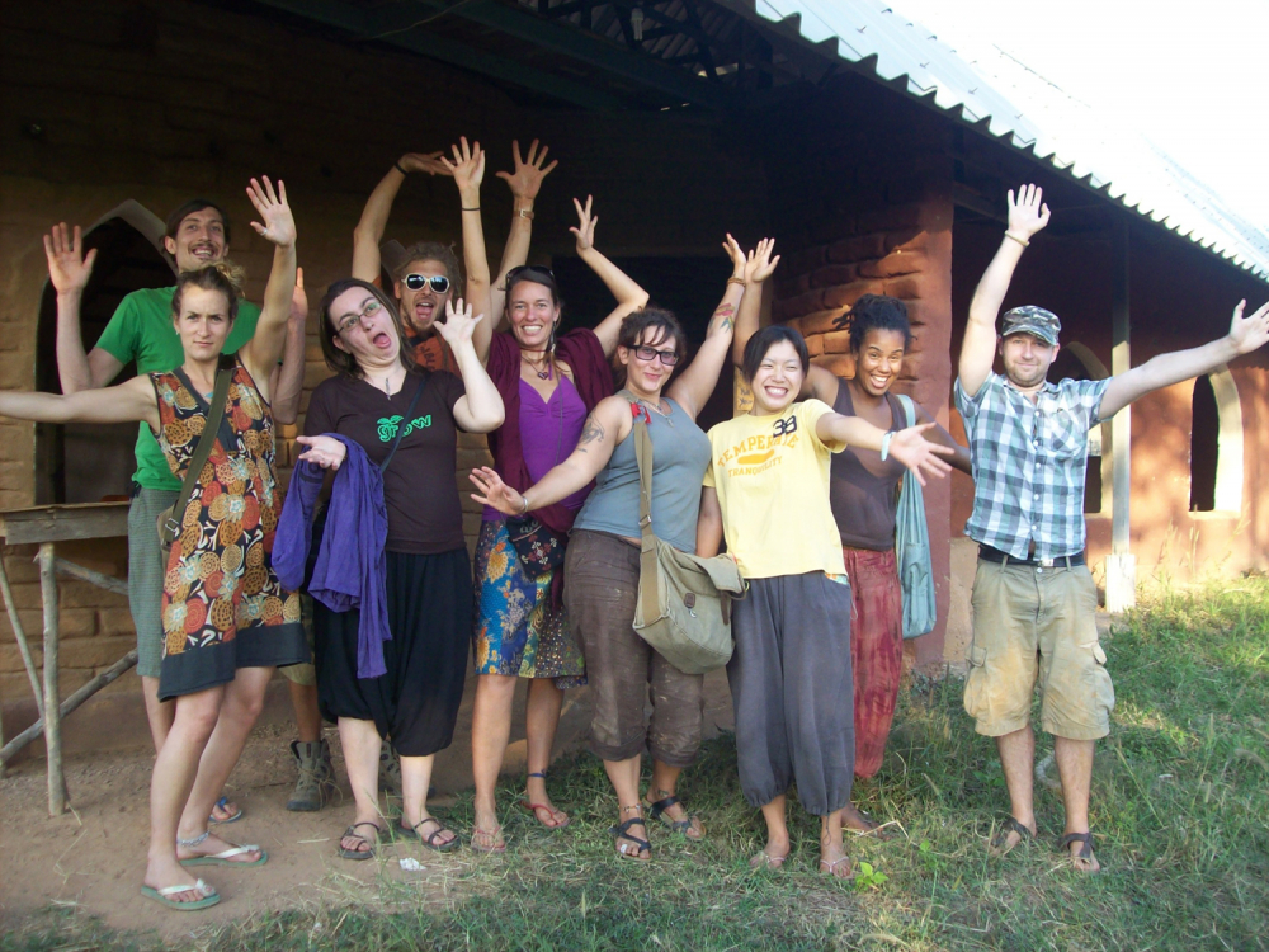 Visitors pose in the barn of Panya Project in Chiang Mai. This organic farm and learning centre promotes the permaculture.