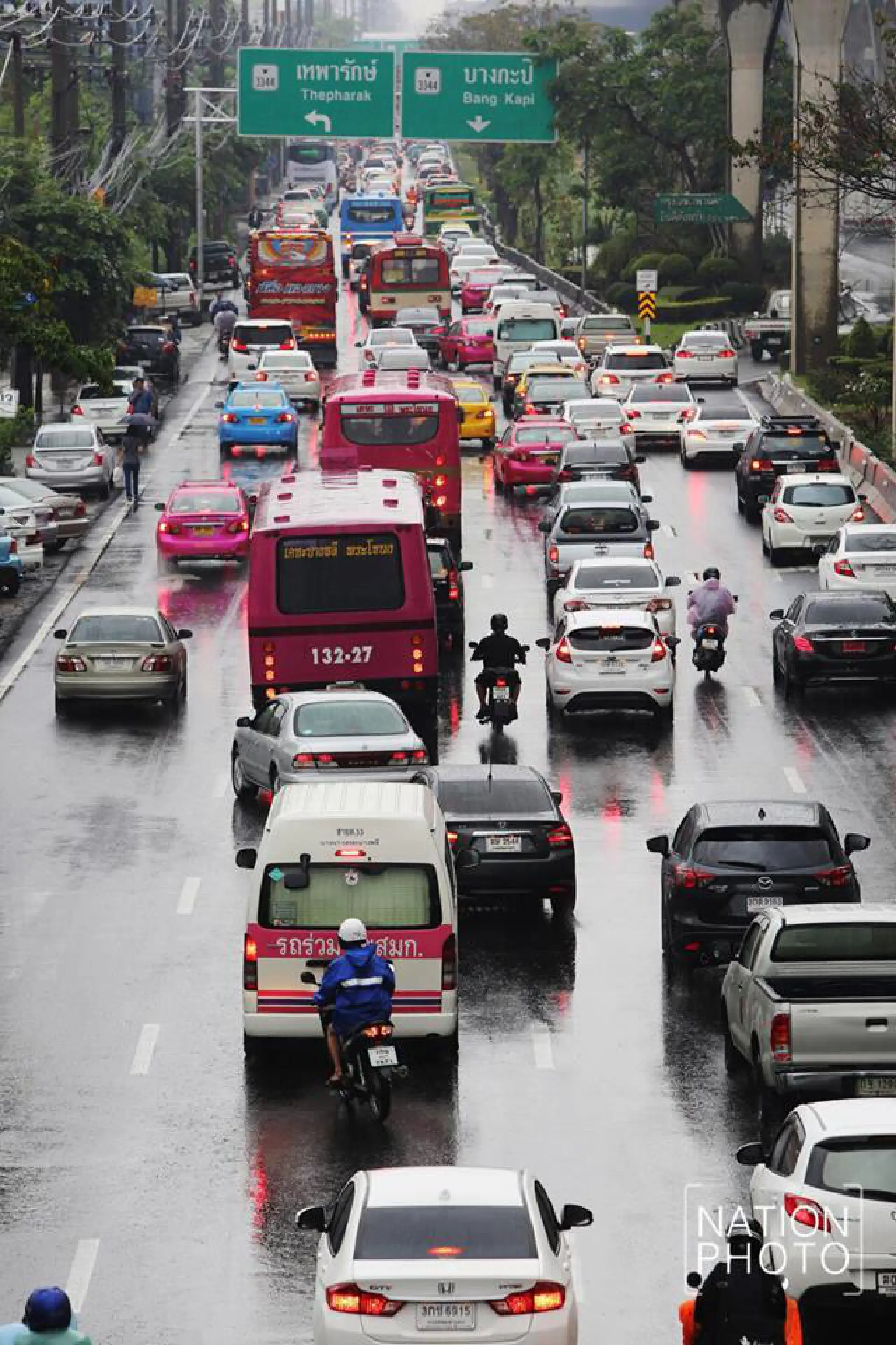 Rain-triggered traffic snarls in Bangkok