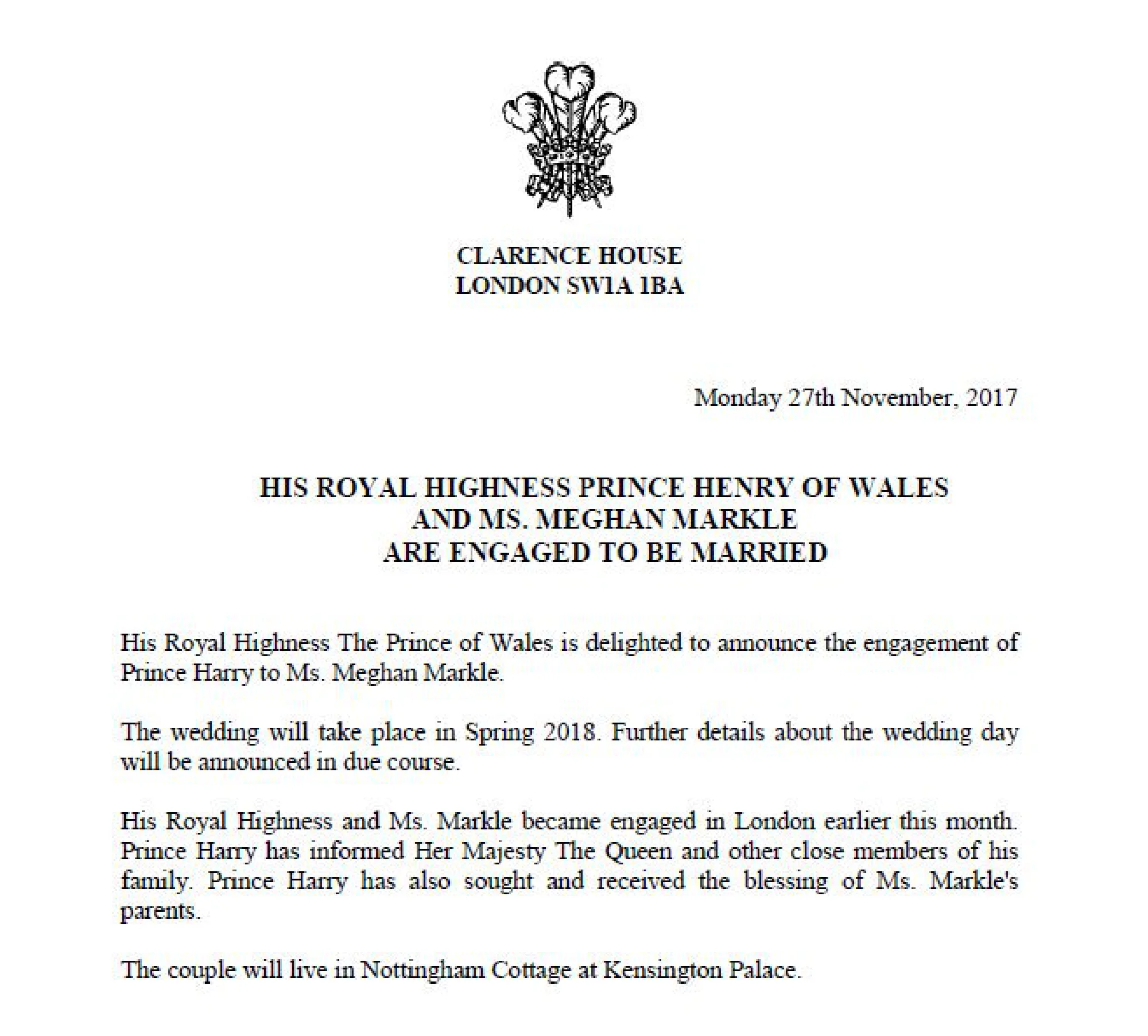 Prince Harry to marry Meghan Markle in 2018