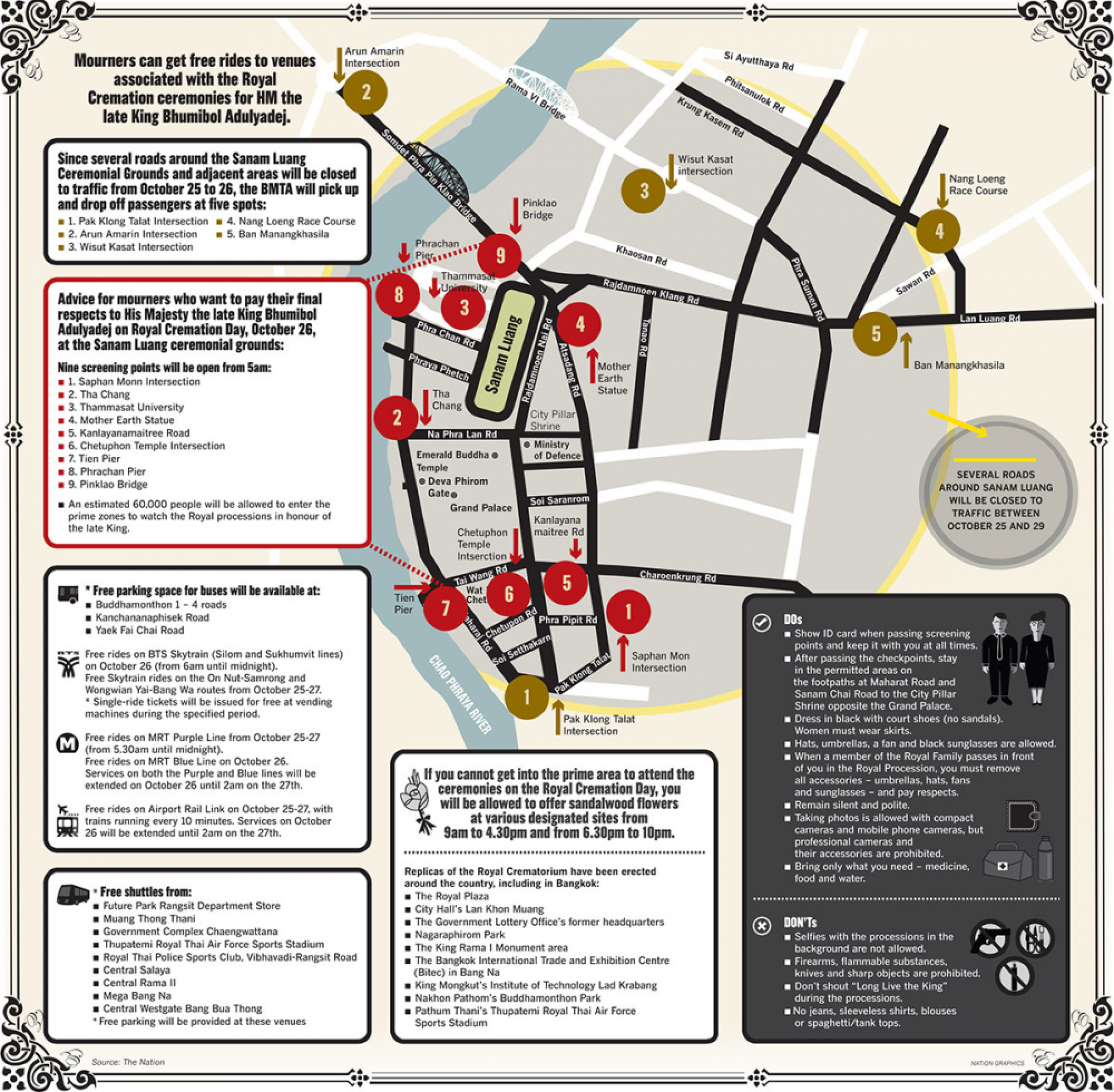 Free rides to venues associated with the Royal Cremation Ceremonies for HM the late King