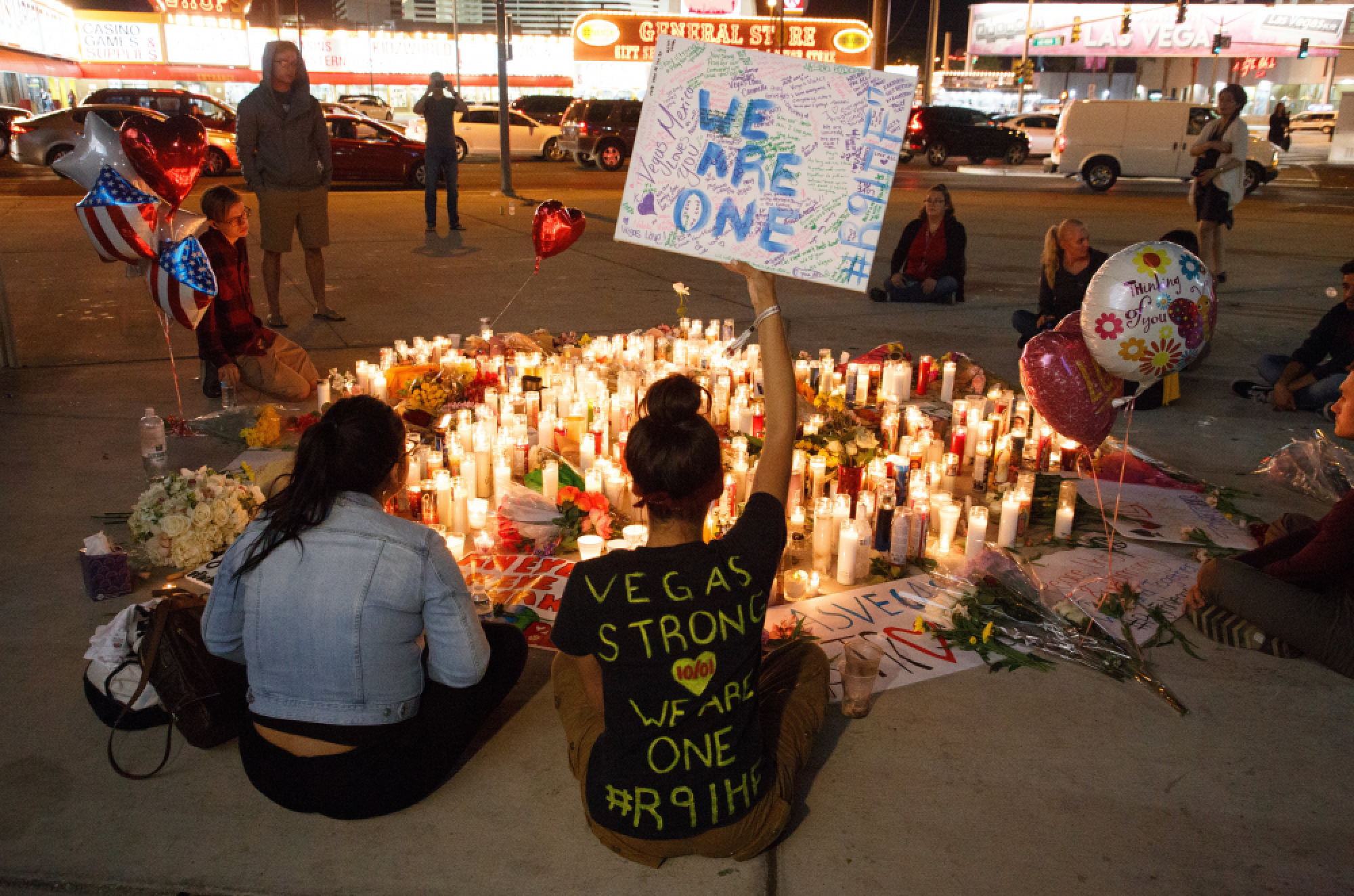 Makeshift memorial for the victims of the Las Vegas Strip mass shooting