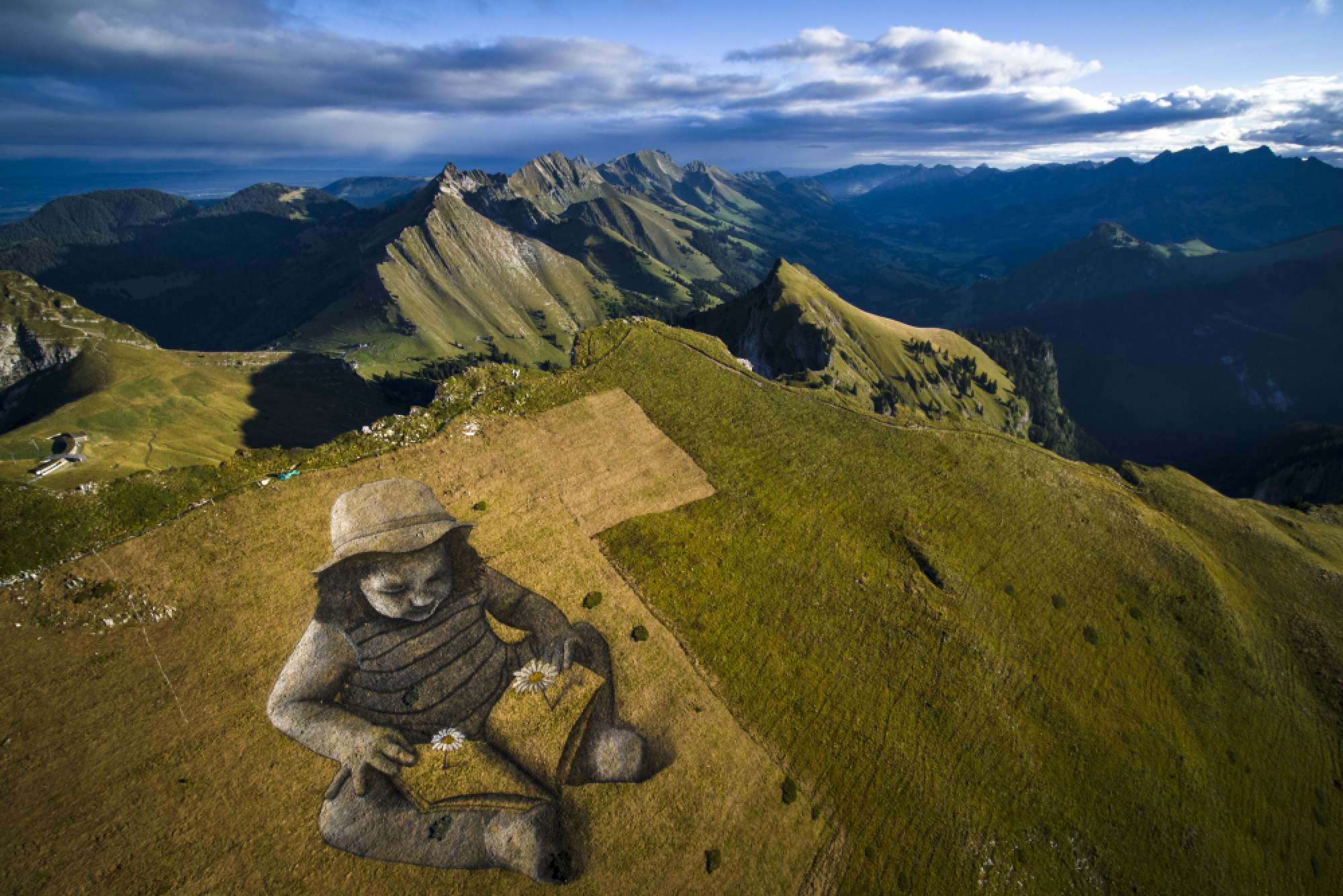 Saype land art painting above Montreux