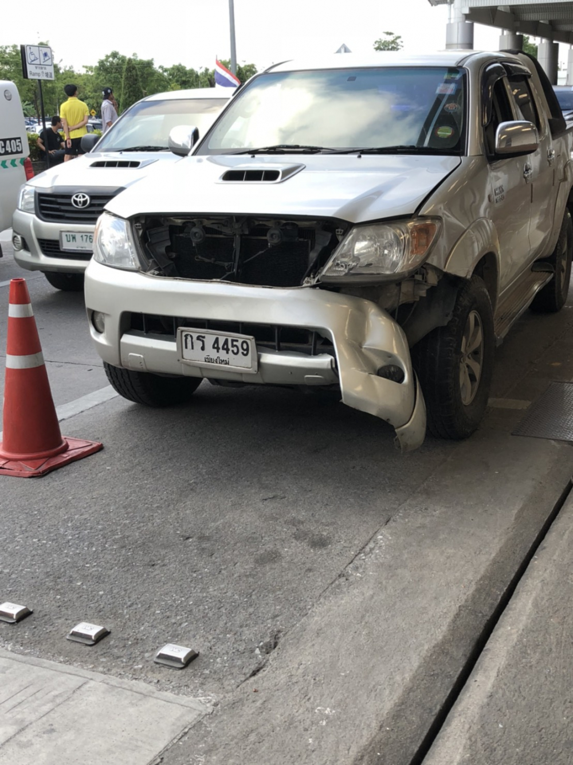 Woman drives into security officer, forgets all about it