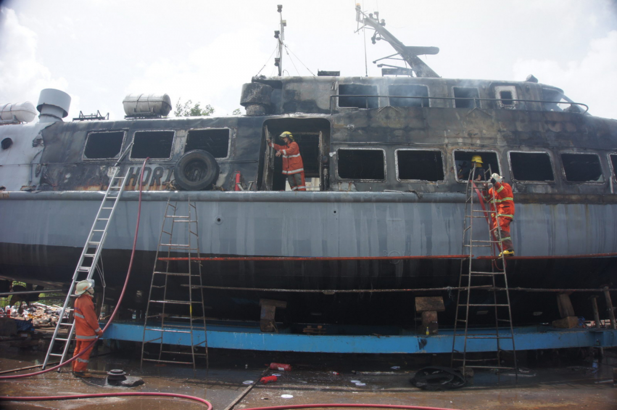 Boat at catches fire at Phuket pier