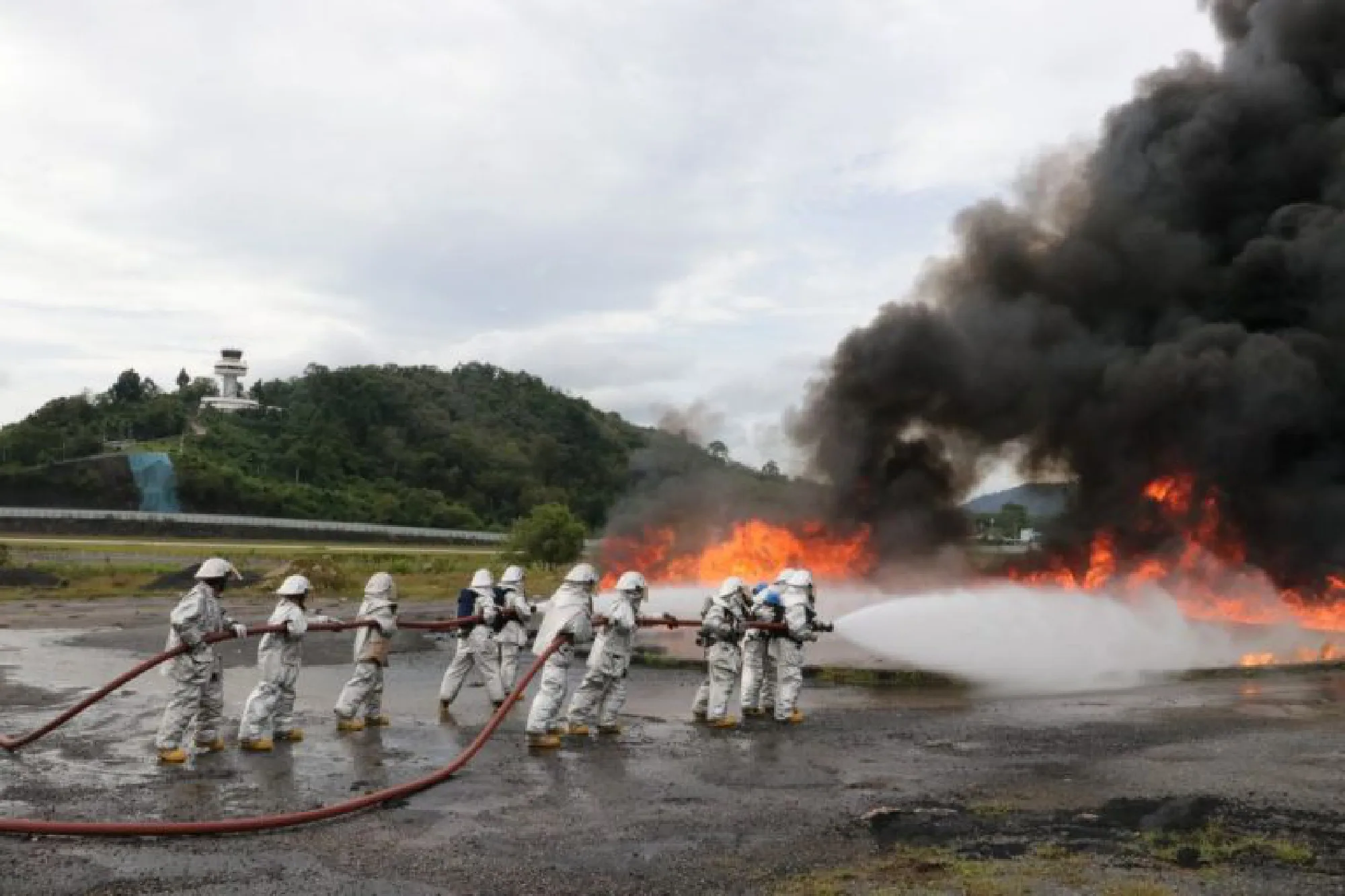 Emergency crews battle airport fire – all part of a regular drill