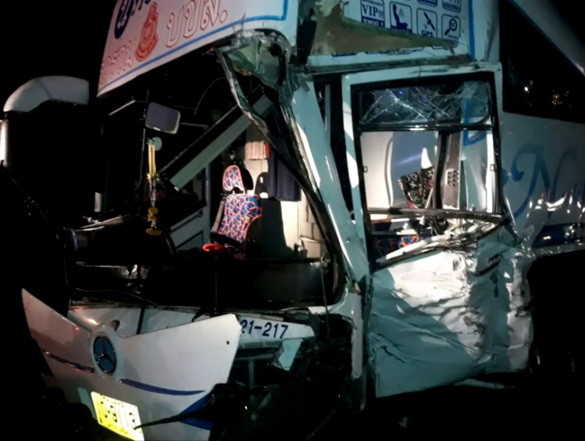 One killed, 16 injured as careening bus slams into eight trucks