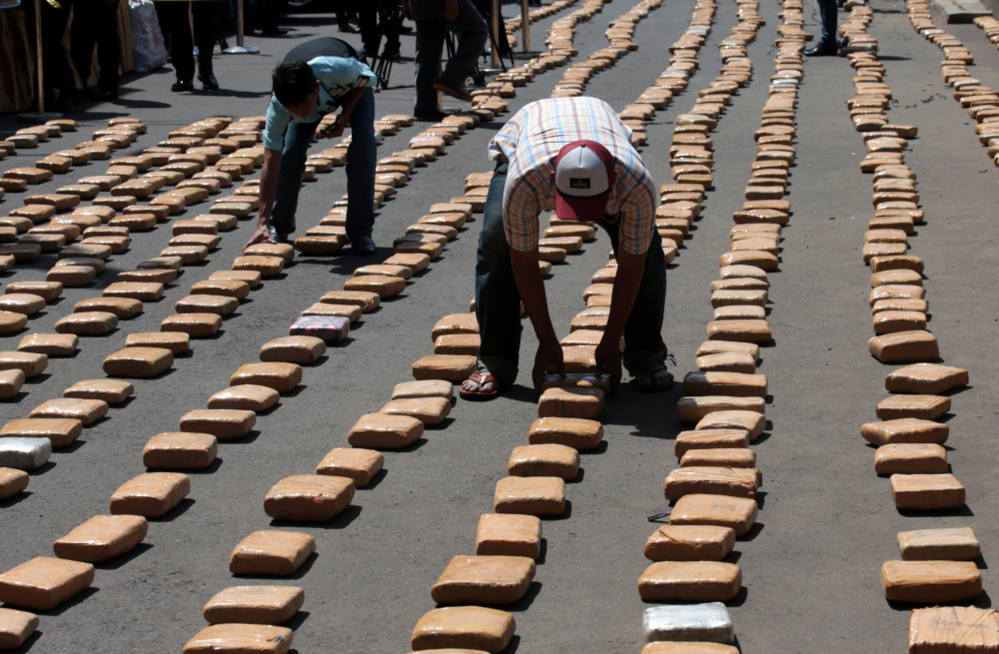 Indonesian police officers display 1.3 tons of cannabis in cannabis