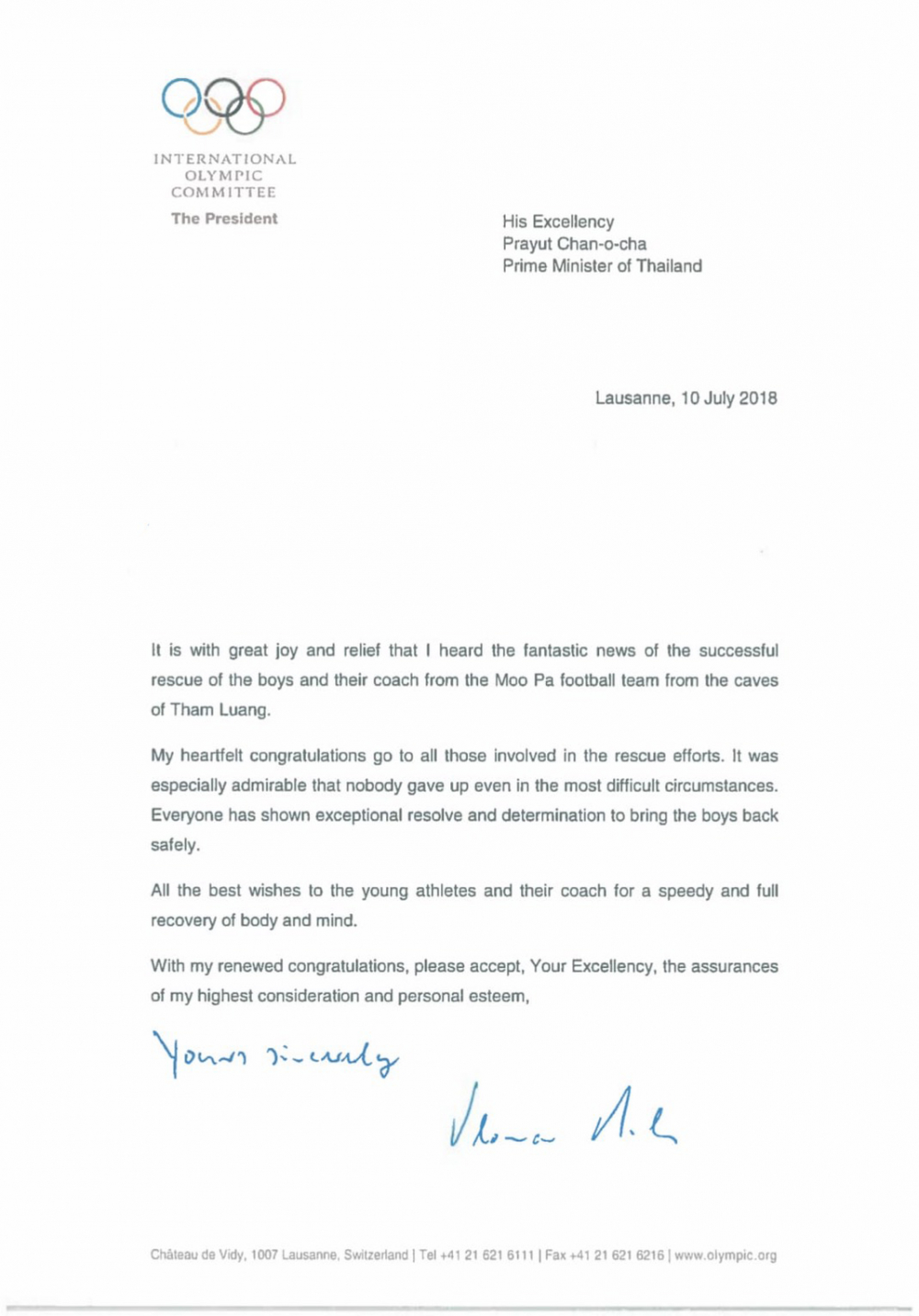 IOC chief the latest to send congratulations on cave rescue mission
