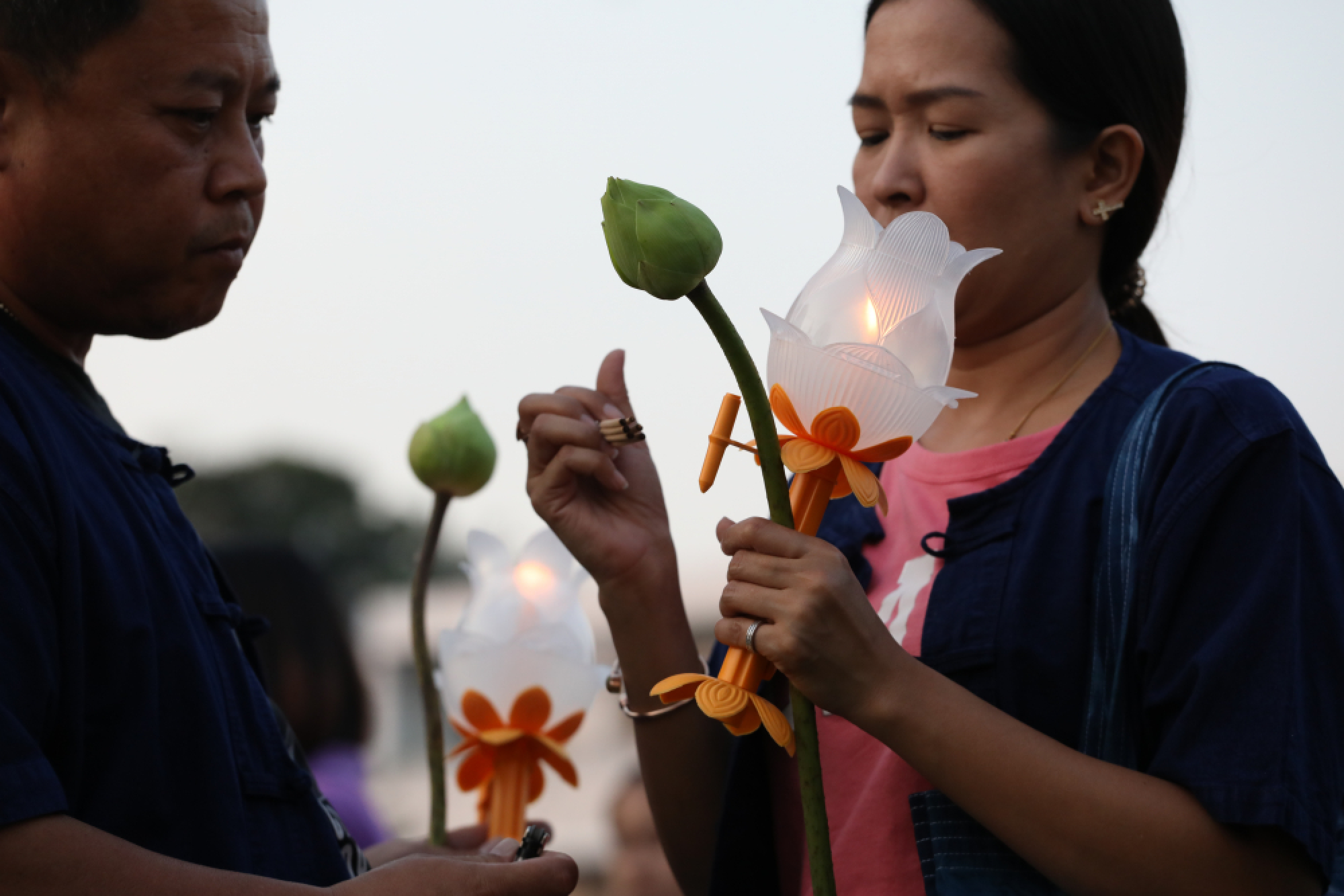 Buddhists take part in a candle-lit circumambulation ceremony to mark Makha Bucha Day