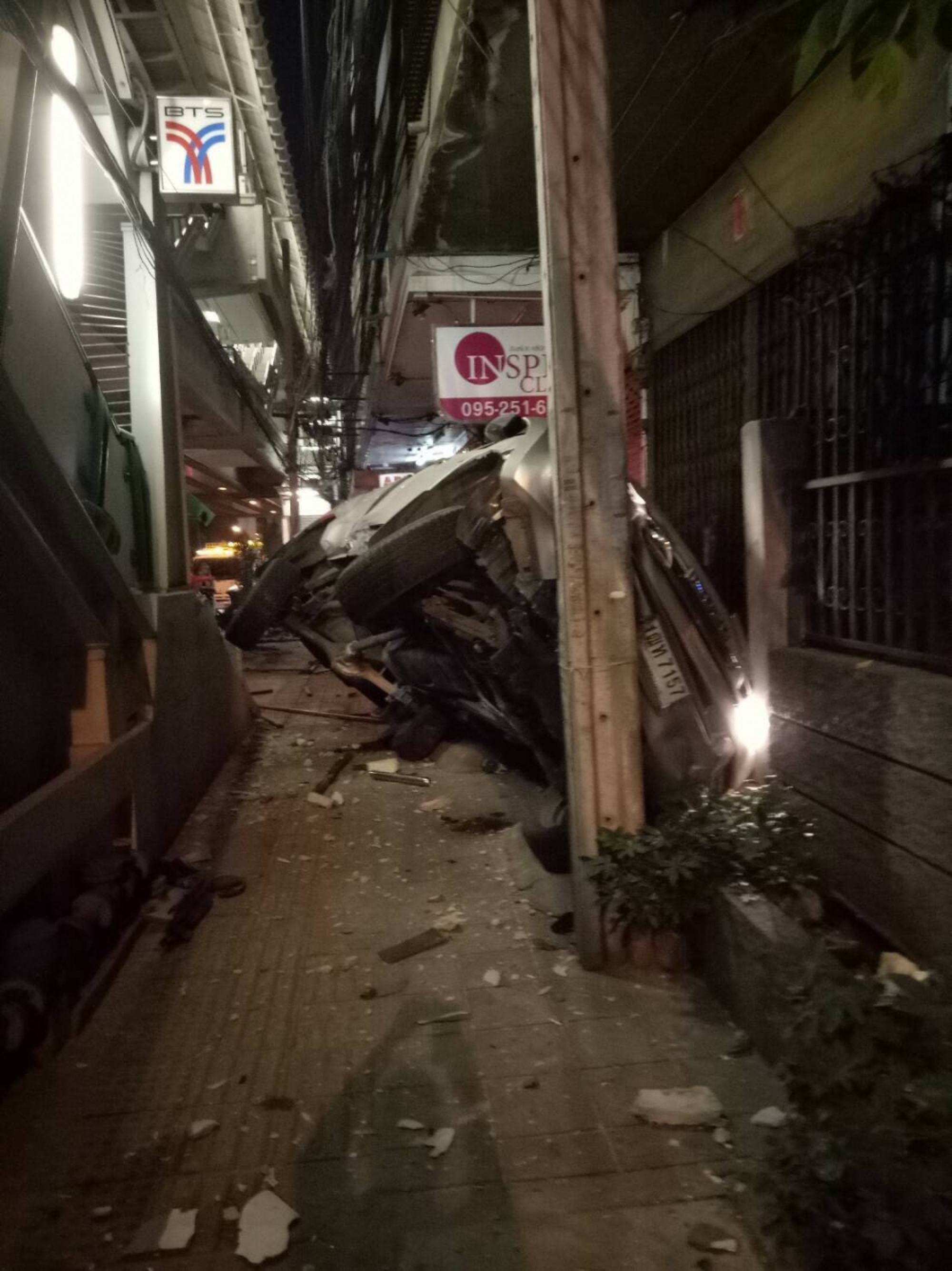 Pickup truck crashes into stairway of BTS station