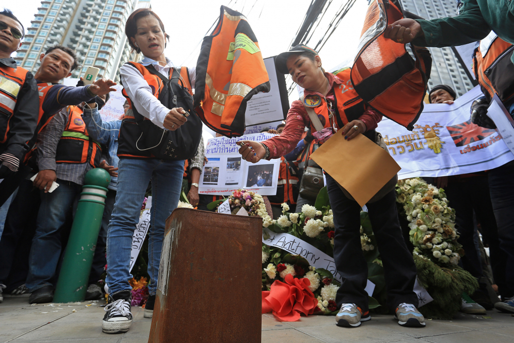 Angry motorcycle taxi drivers in Grab protest
