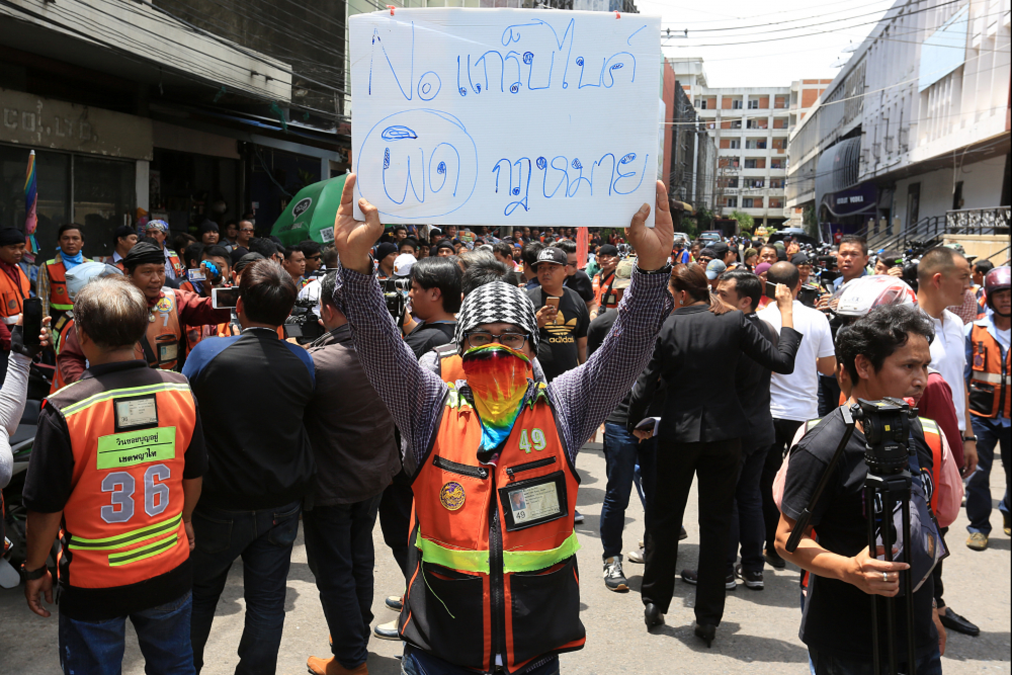 Angry motorcycle taxi drivers in Grab protest
