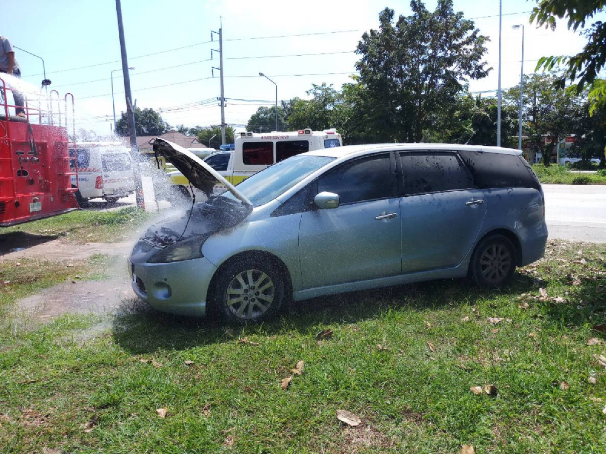 Van with newly installed LPG tank catches fire