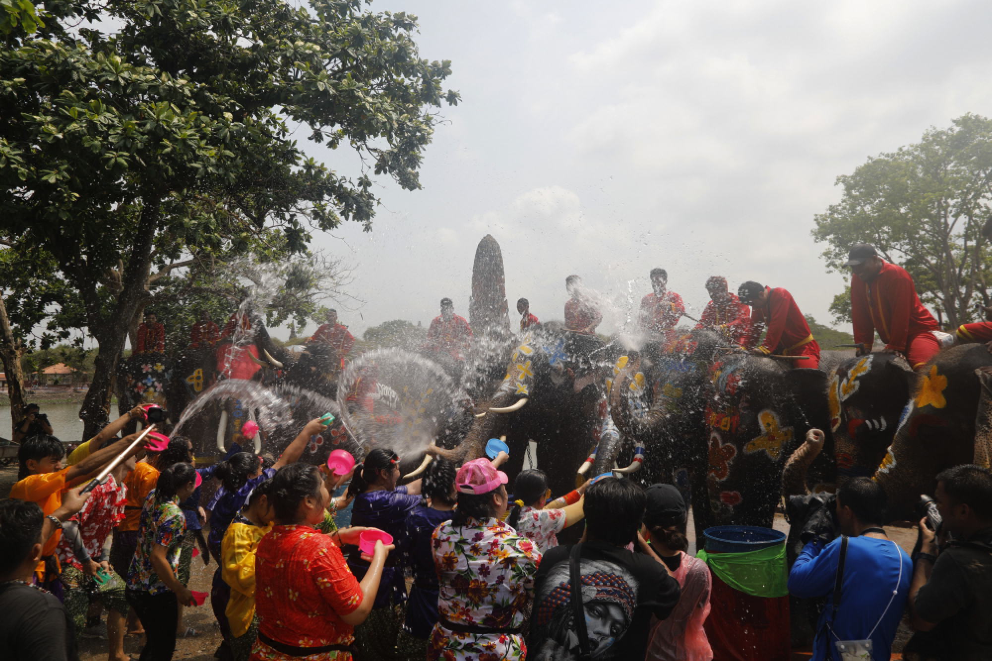 Water battles with elephants kick off festivities