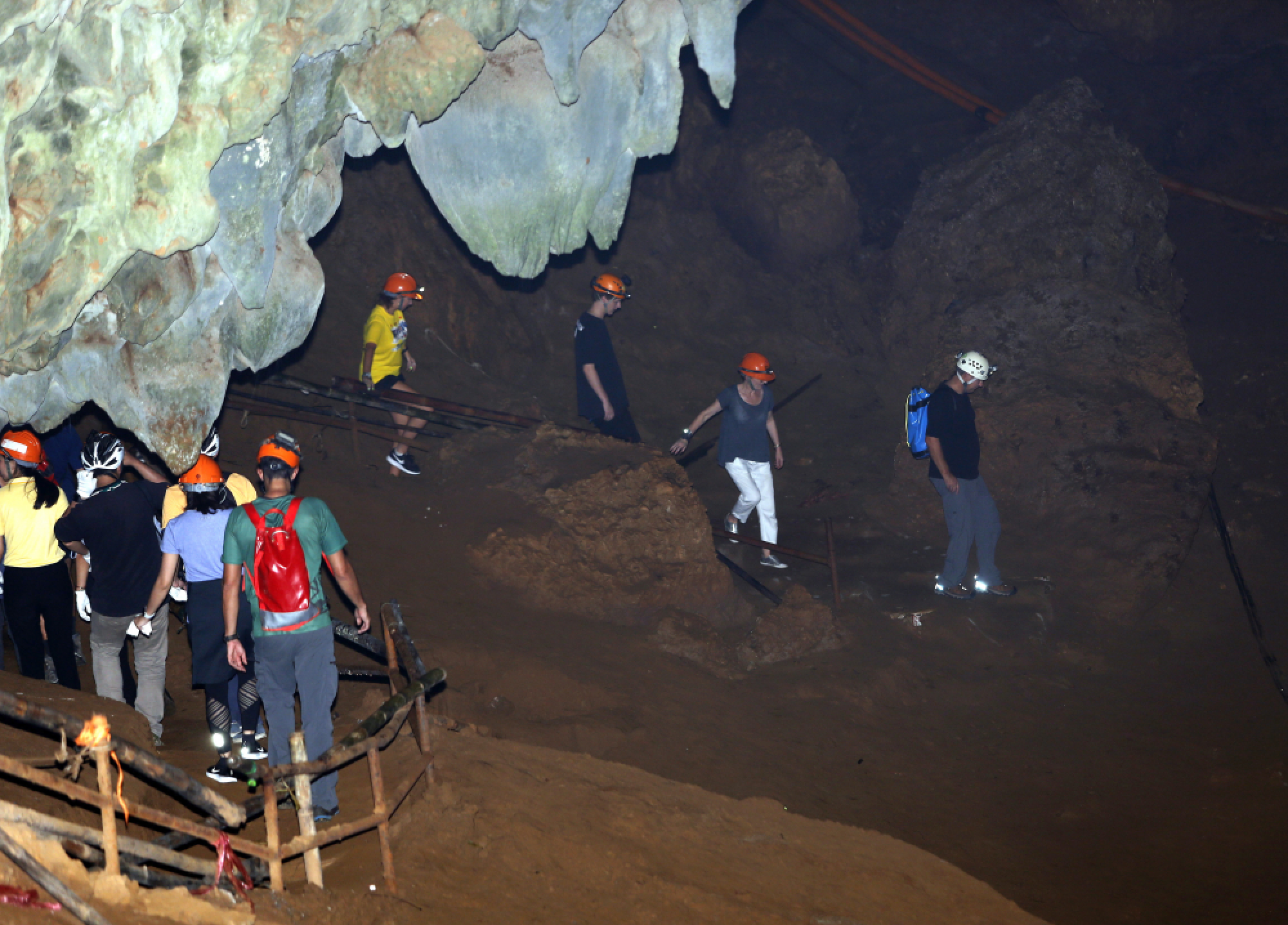 Australian members of the Thai cave rescue team visit Tham Luang cave