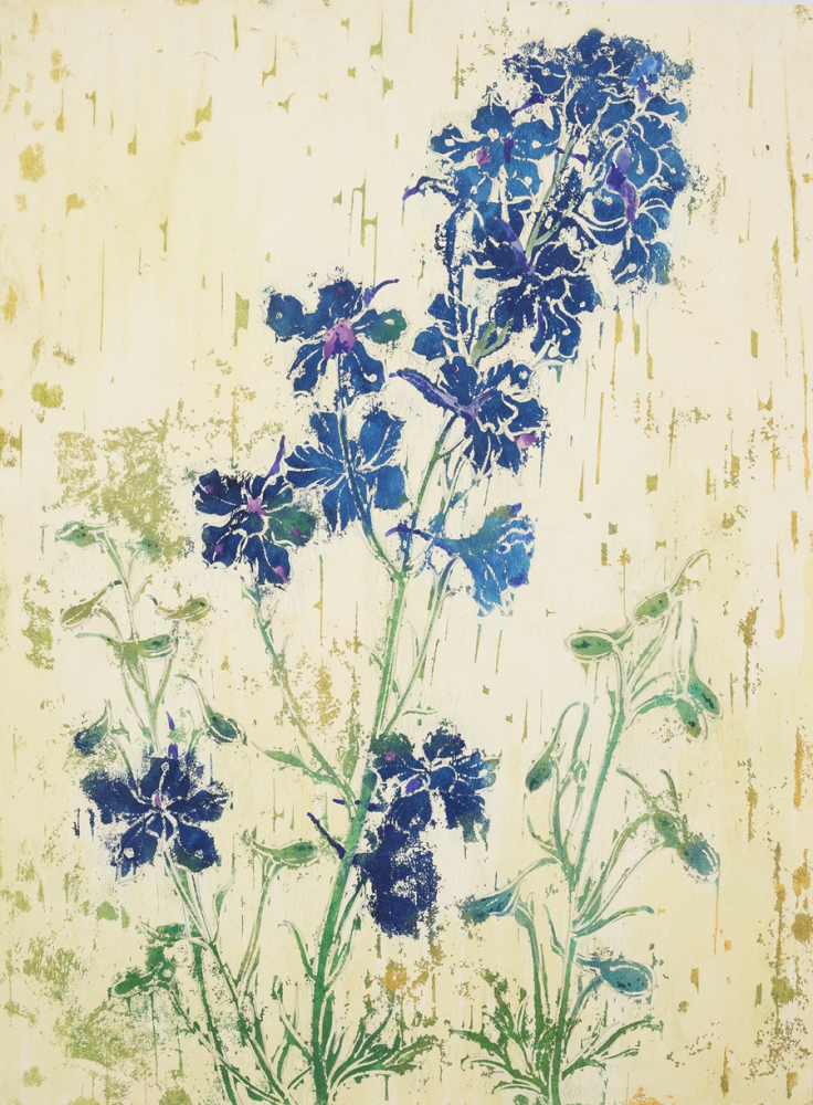 A painting of rocket larkspur flowers by Chang Shana in 1979.[Photo provided to China Daily]