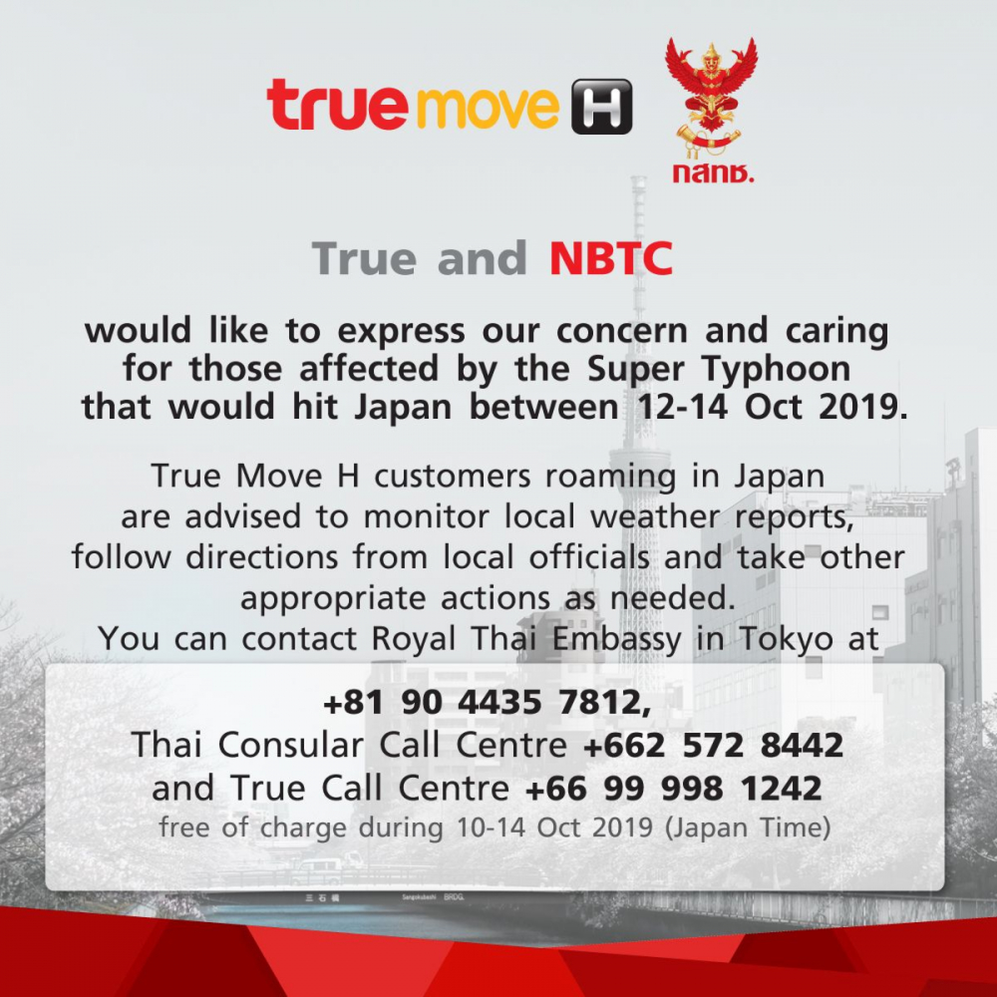 Free calls for assistance as Hagibis hits Japan