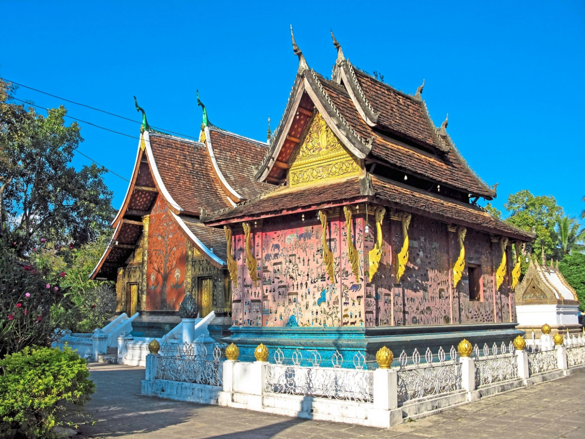 Wat Xieng Thong Temple in Luang Prabhang is famous for its glass mosaic decorated walls.