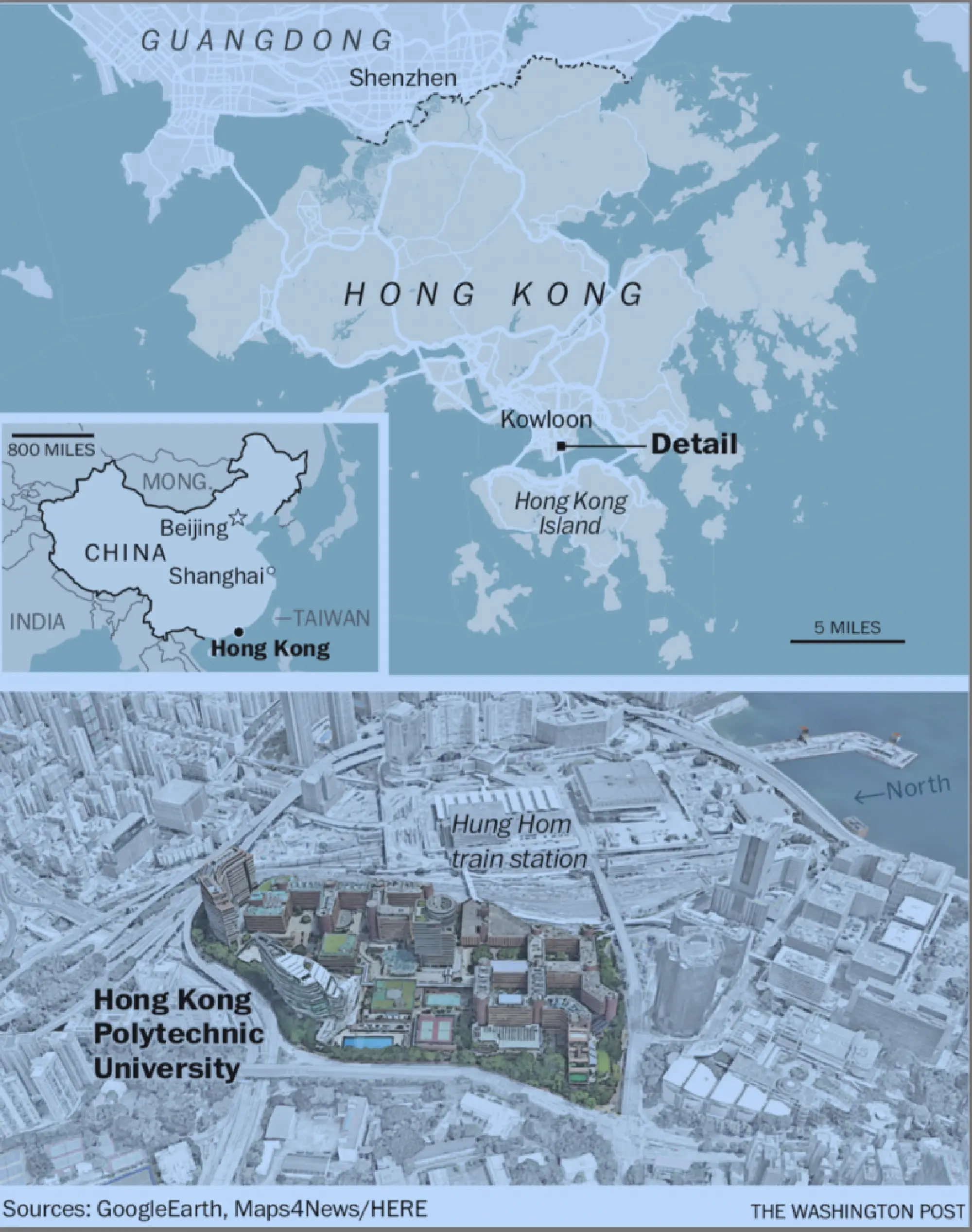 A map locating the Hong Kong Polytechnic University in Kowloon, Hong Kong Photo by: The Washington Post — The Washington Post