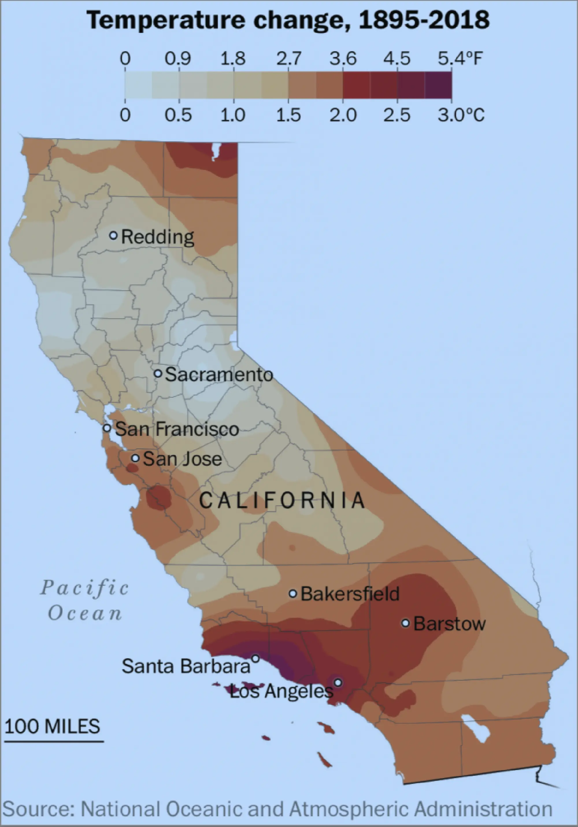 Temperature change, 1895-2018 Photo by: The Washington Post 