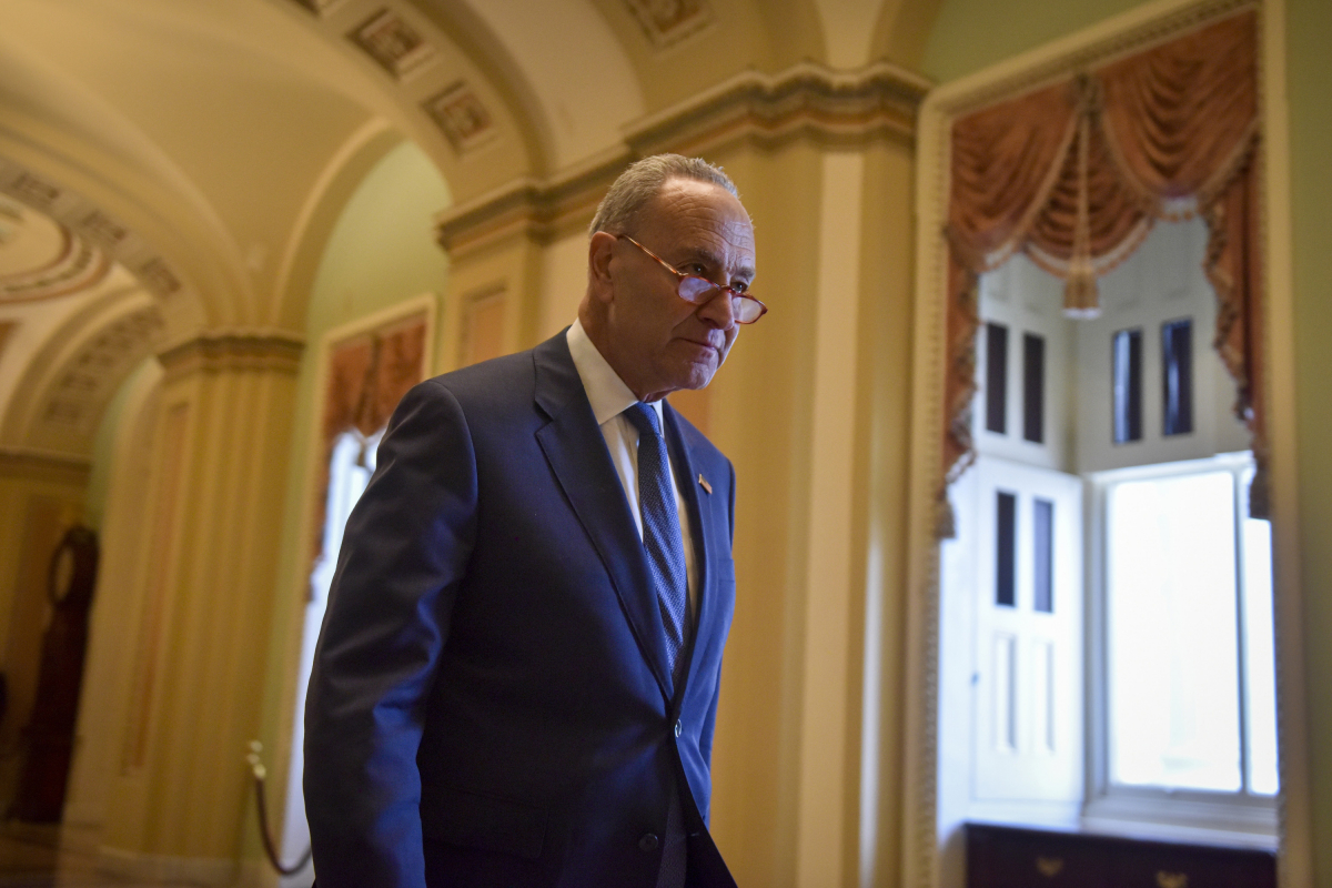 Senate Minority Leader Charles Schumer, D-NY, leaves the Senate floor after giving a statement. Schumer and Democrats expressed concern about President Trump's decision to order the assassination of Iranian leader Maj. Gen. Qasem Soleimani imani. Schumer, a member of the Gang of Eight, indicated that top Democrats were not briefed beforehand. MUST CREDIT: Washington Post photo by Jahi Chikwendiu