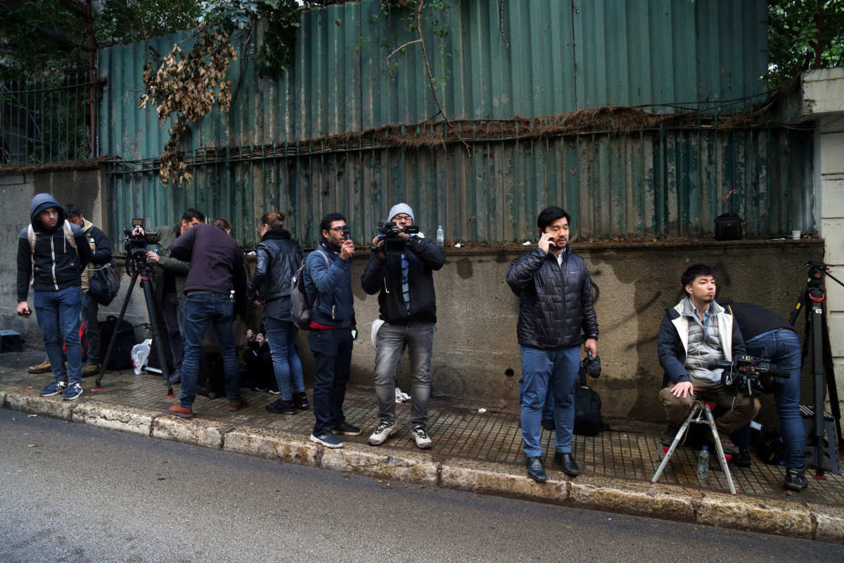 Members of the international media wait outside a property owned by Carlos Ghosn, former head of Nissan and Renault, in Beirut, Lebanon, on Jan. 2, 2020. MUST CREDIT: Bloomberg photo by Hasan Shaaban.