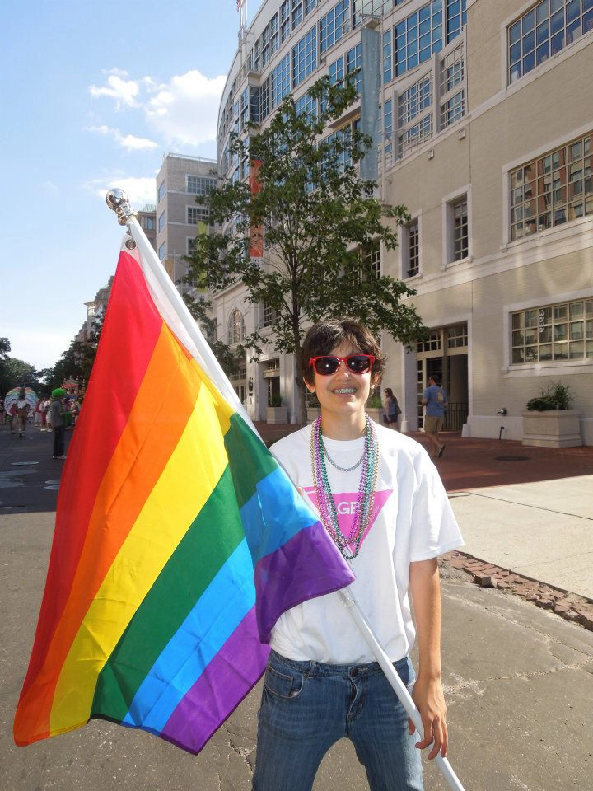 Kayden Satya Ortiz, now 22, marches in the 2012 D.C. Pride Parade. MUST CREDIT: Chaiya Mohanty Ortiz.