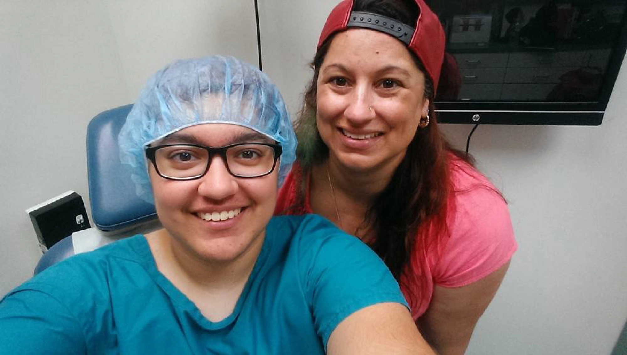 Kayden Satya Ortiz poses with his mother, Chaiya Mohanty Ortiz, on the day he underwent surgery to affirm his gender identity. MUST CREDIT: Kayden Satya Ortiz.