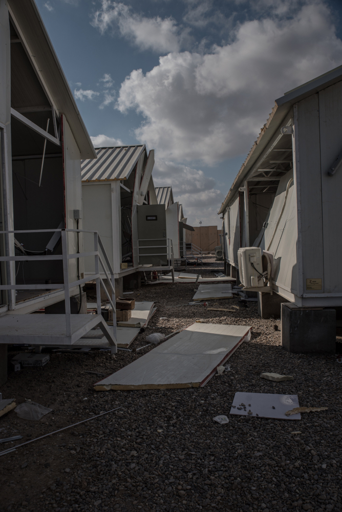 Buildings damaged by Iranian airstrikes inside the Ain al-Asad base near Anbar, Iraq, on Jan. 13, 2019. MUST CREDIT: Photo for The Washington Post by Emilienne Malfatto