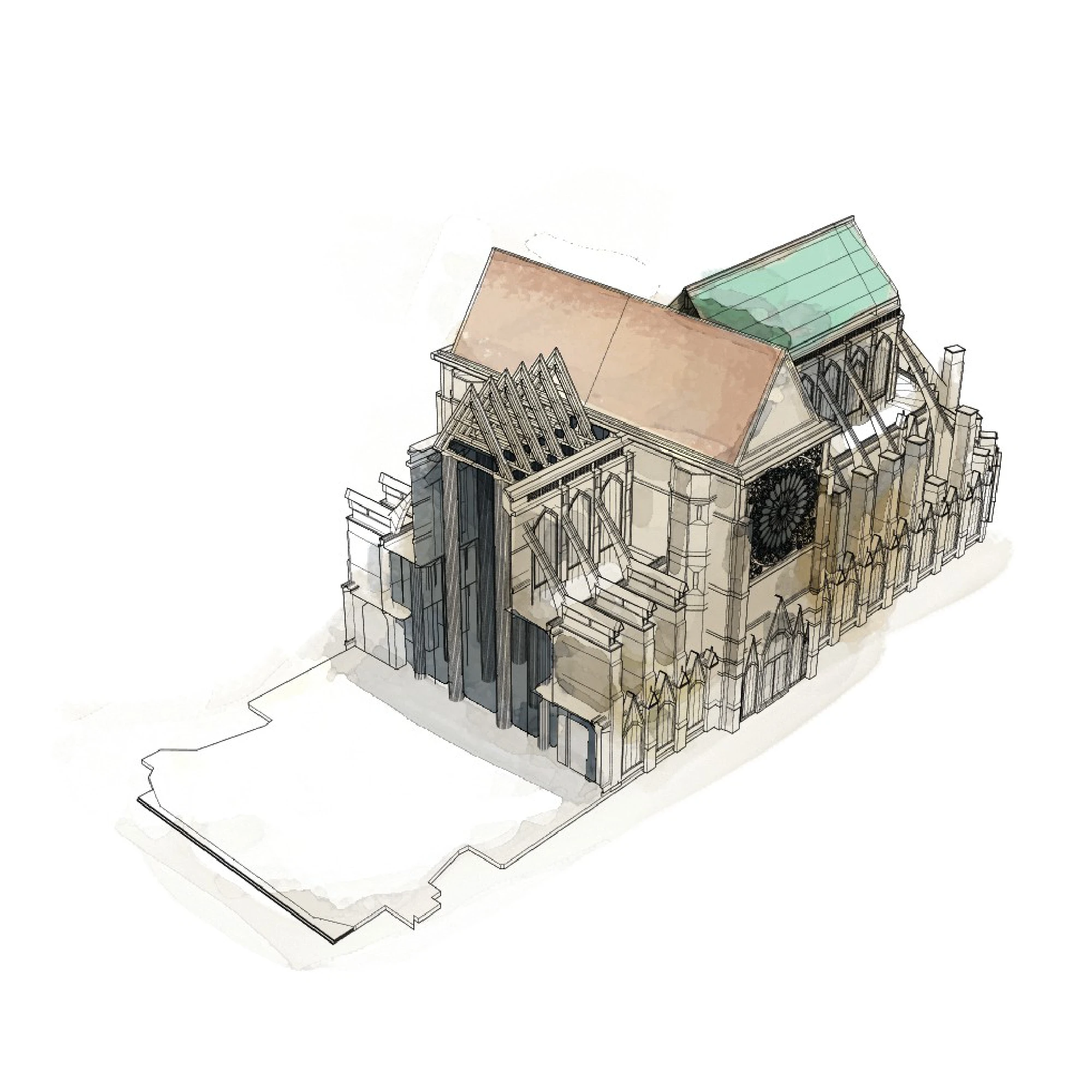 Over the next decades, work on the nave pushed the cathedral's spine to the west. MUST CREDIT: Washington Post illustration by Aaron Steckelberg