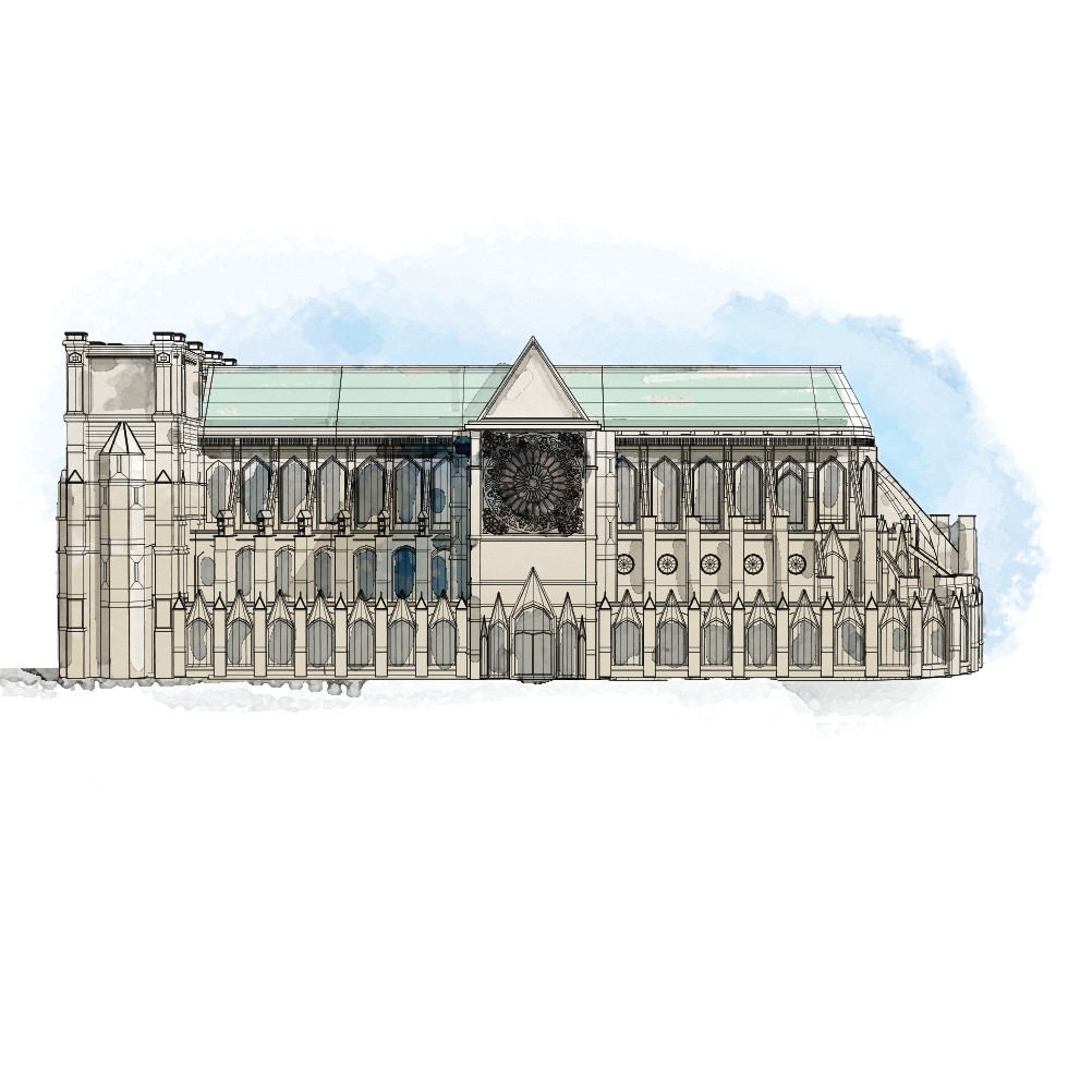 By 1220, the basic form of the early cathedral was essentially finished. MUST CREDIT: Washington Post illustration by Aaron Steckelberg
