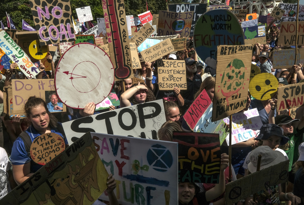 Students rally in September 2019 in Cairns as part of the global climate strike, many of them opposing what would be Australia's largest coal mine, in Queensland's Galilee Basin. MUST CREDIT: Washington Post photo by Bonnie Jo Mount
